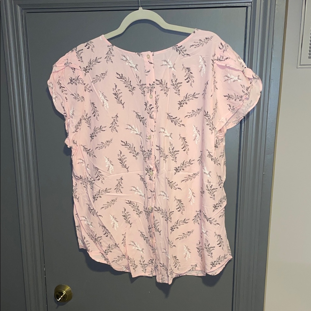 LOFT Light Pink Floral Short Sleeve Top - Picture 3 of 6